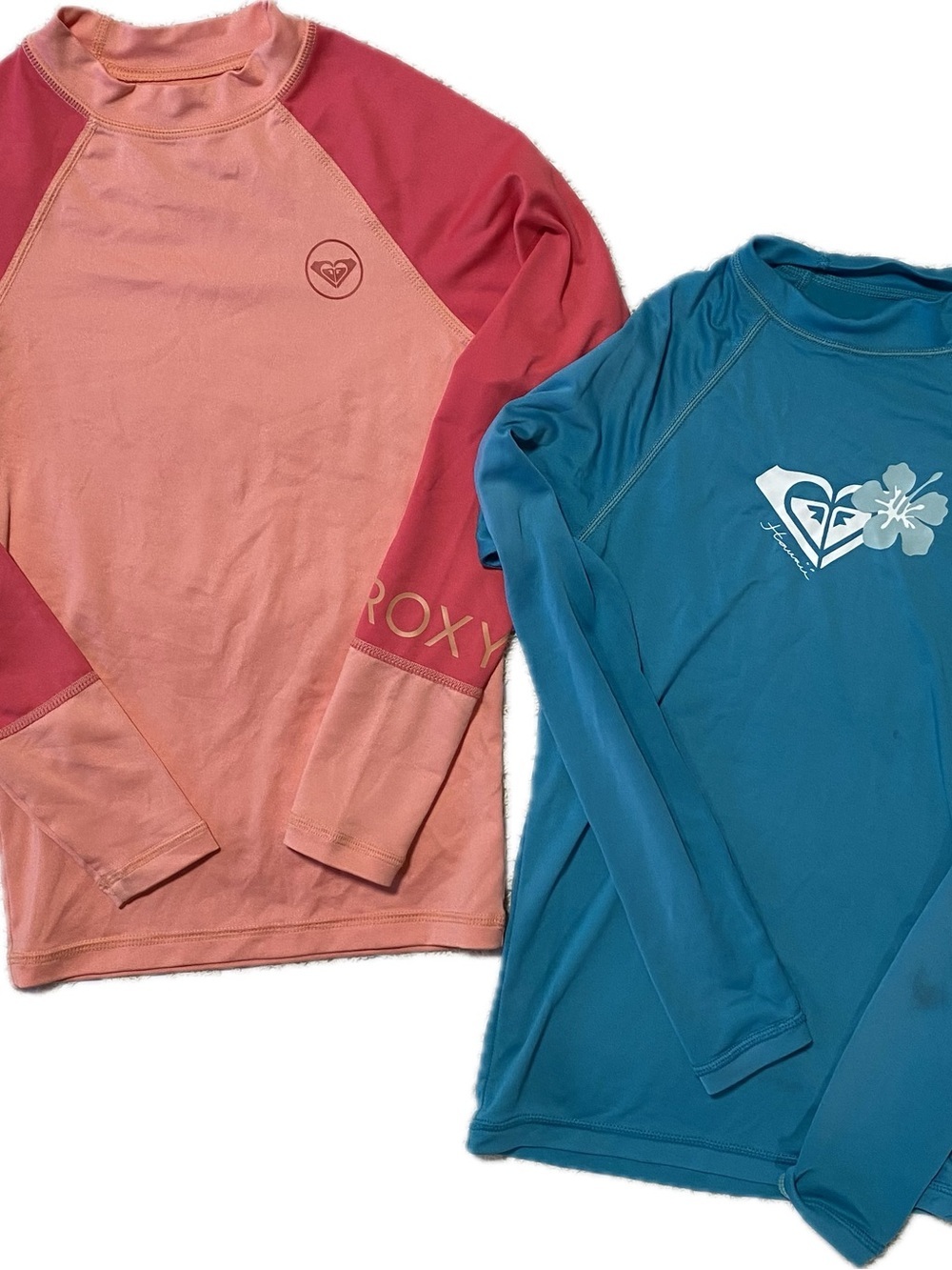 Roxy Girls' Long-Sleeve Rash Guard Tops - Coral & Teal